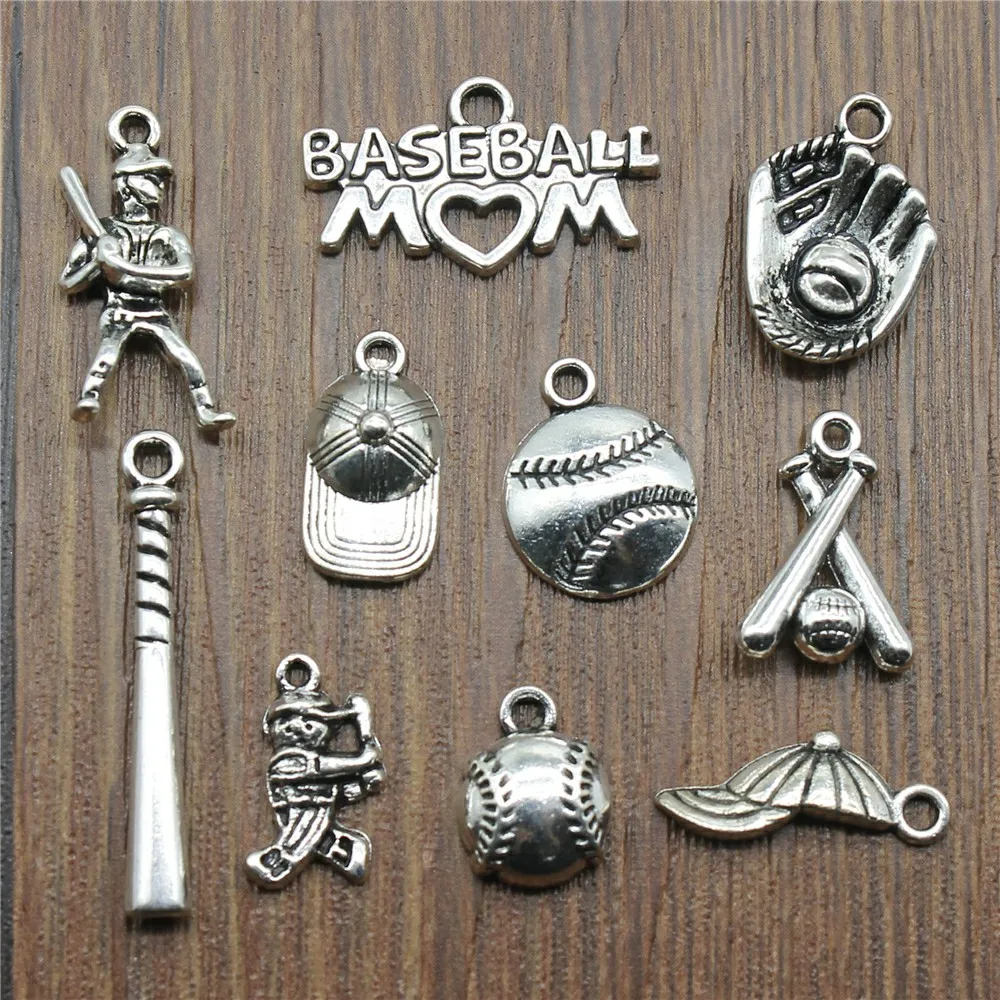 20 sztuk / partia Baseball Charms Czapka z daszkiem Wisiorki Tworzenia biżuterii Baseball Charms Antyczny Srebrny Kolor Biżuteria Sportowa