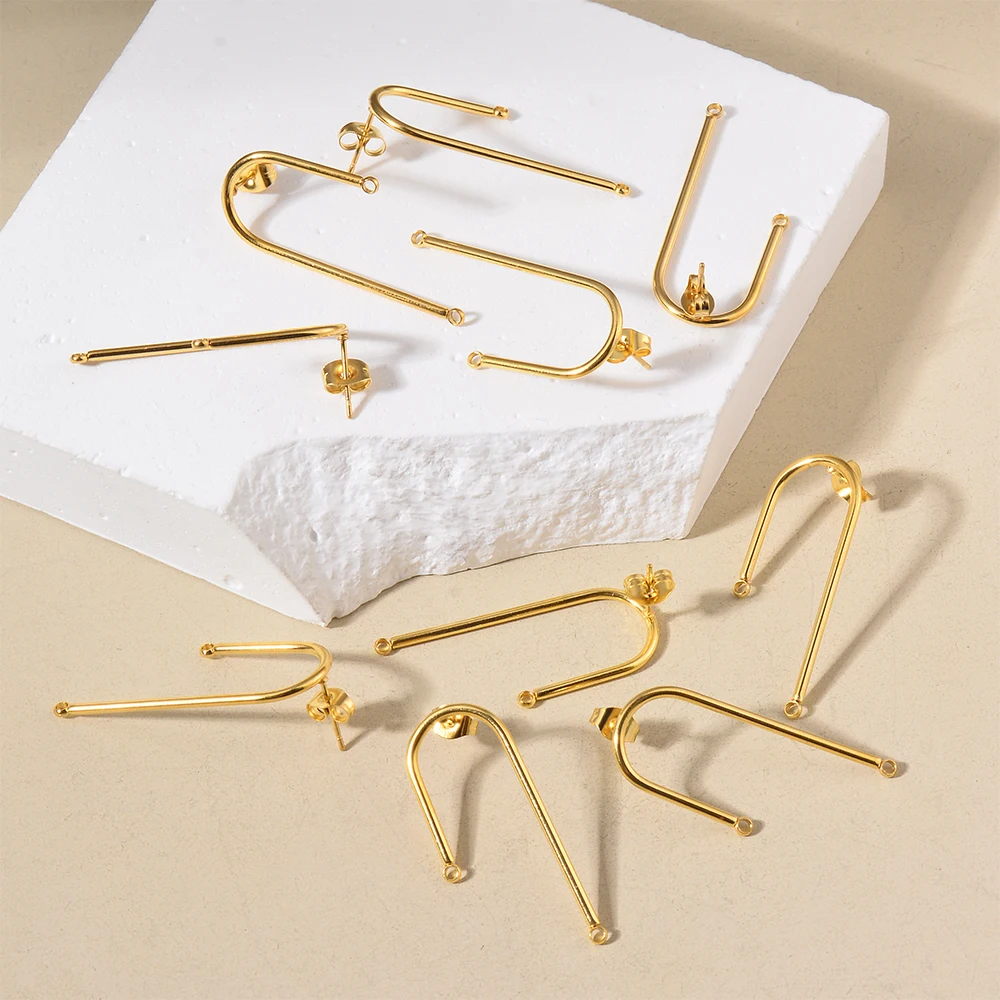 10pcs Stainless Steel Earrings Hooks DIY Gold Plated Ear Wire Earring Post Connector for Earring Jewelry Making Components