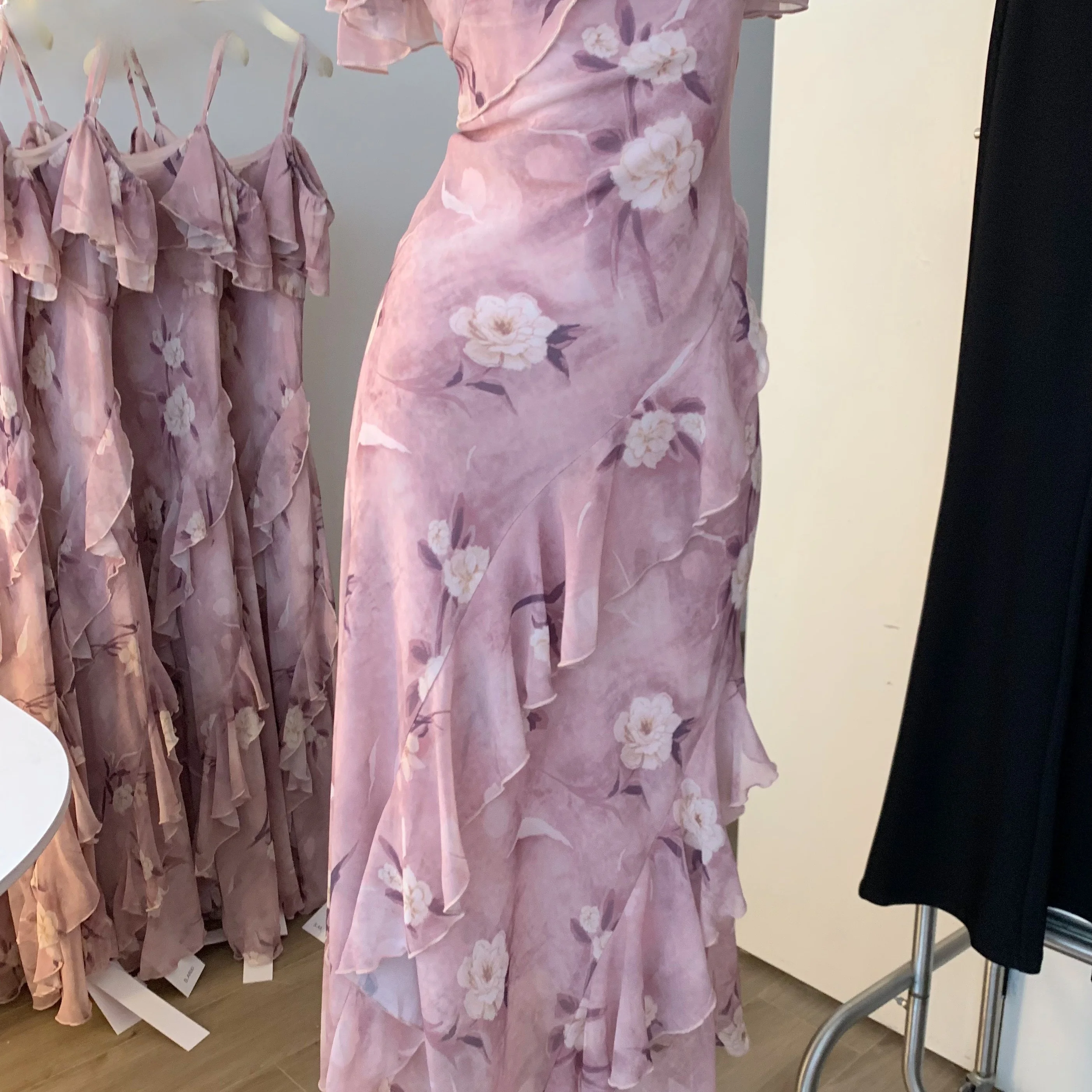 Ele Floral Print One-oulder ter Dr Women's Waist-Cinching Long Skirt Ci Commute ort Sve Polyester Fiber