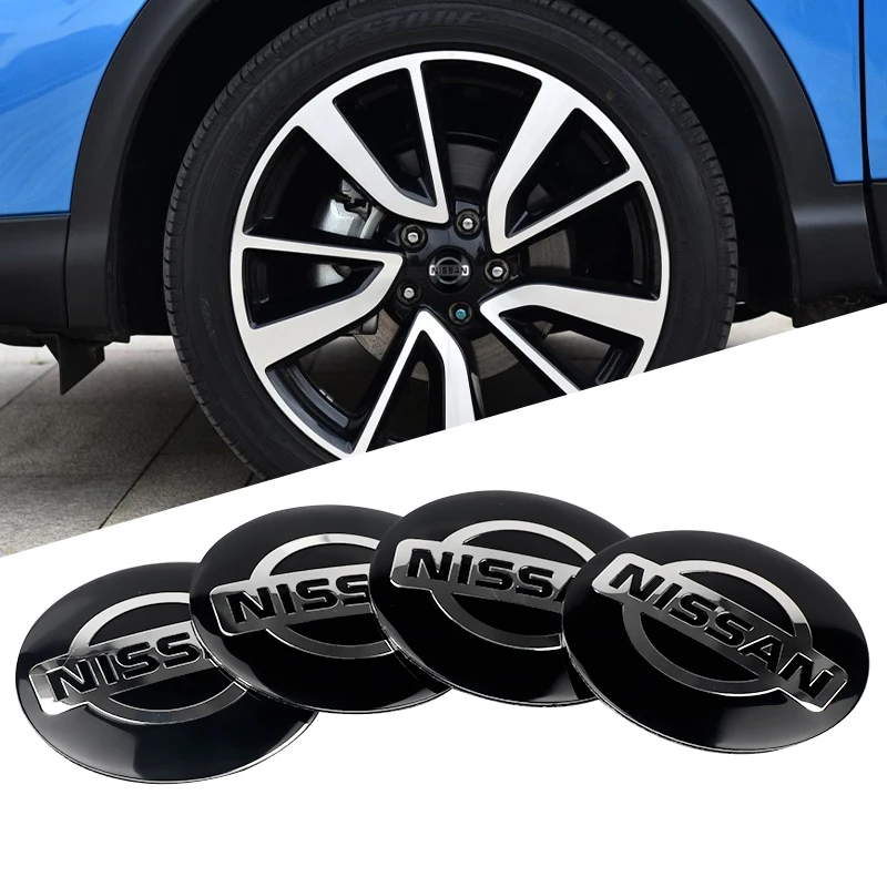 56MM 4Pcs Metal Car Wheel Hub Cap Tire Center Emblem Sticker Accessories For Nissan Nismo Sentra Megane Modus Espace