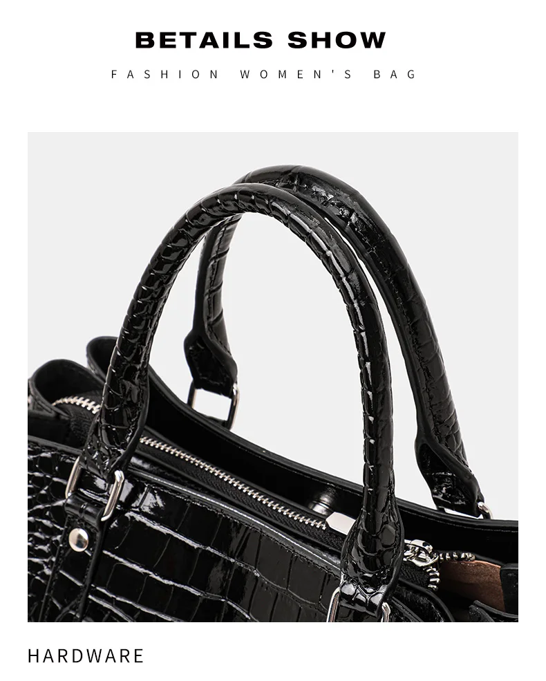 Aidani Echtleder Luxuriöse Handtasche mit Krokodilmuster für Damen, 2026 Neue Schwarze Hochwertige Große Tragetasche – Detail 12