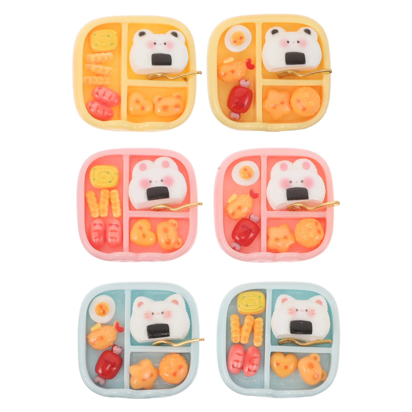 6 Buah Kotak Makan Siang Miniatur Resin Gaya Jepang Makanan Boneka Bento Mini Aksesori Kotak Makan Siang untuk Diy