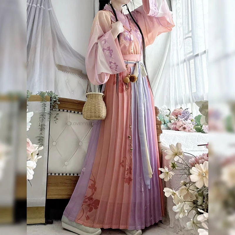 Chinese Traditional Hanfu Dress weijin Dynasty Long Dress Folk Dance Costume Fairy Cosplay Ancient Princess Stage Outfit 3pc Set