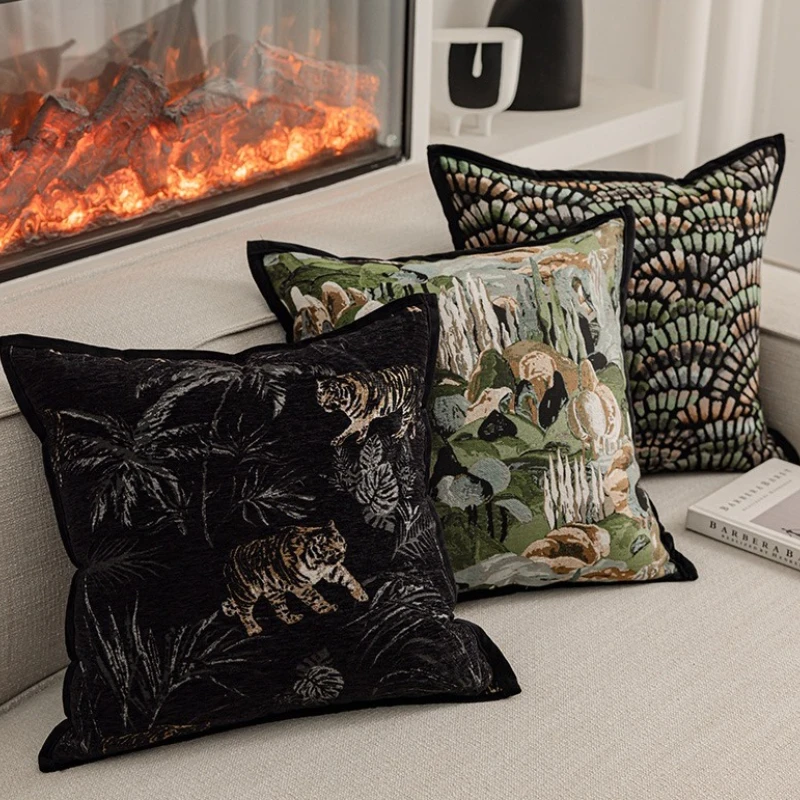 Italian Luxury Jacquard Cushion Cover Modern Tropical Forests Pillow Covers Decorative Texture Design Home Decor Sofa Pillowcase