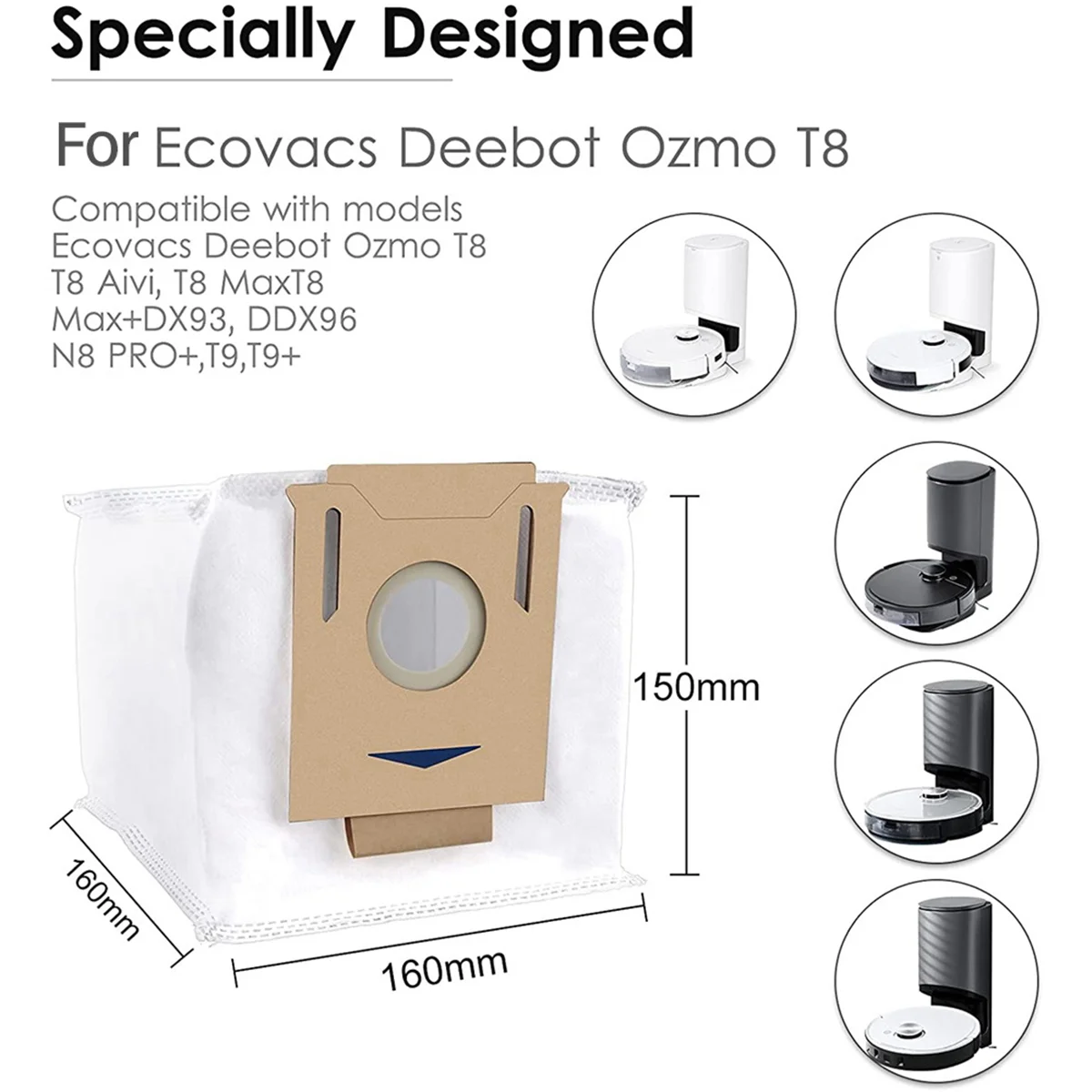 Disposable Dust Bag for ECOVACS Deebot T8 AIVI T8 T9 N8 DX93 DDX96 Robot Vacuum Cleaner, 10 Pack Vacuum Bags image 3