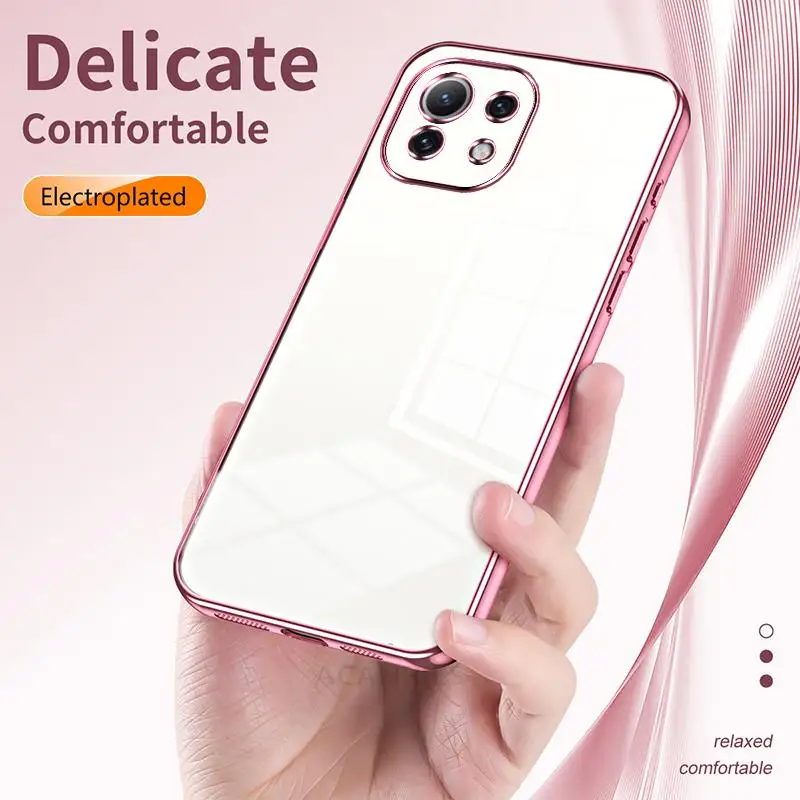 Mi11 Mi12 T 11lite Luxury Plating Transparent Case For Xiaomi Mi 12 11 Lite 5g Ne 12t Pro Soft Silicone Clear Back Cover