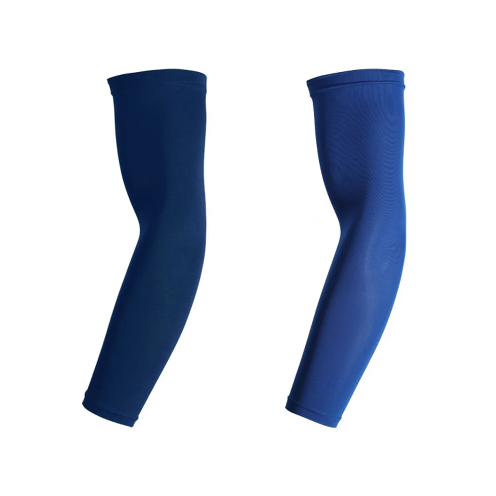 2 個のスポーツ肘スリーブ日焼け防止アームガード伸縮性のある圧縮スリーブ通気性のある屋外トレーニング用ネイビーブルー Xl
