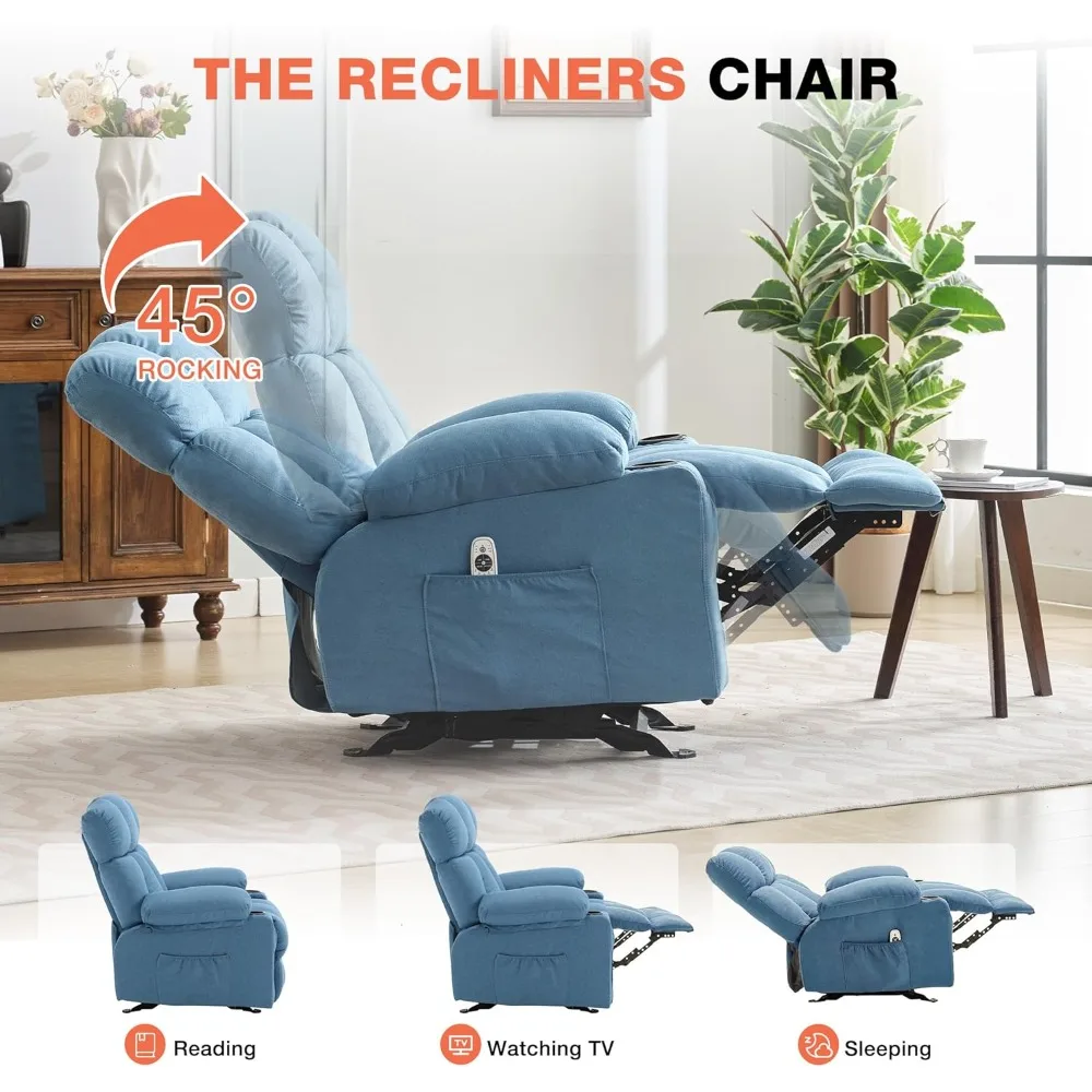 

Massage joystick lounge chair with heating function, ergonomic oversized side pocket lounge chair, USB charging port, sturdy