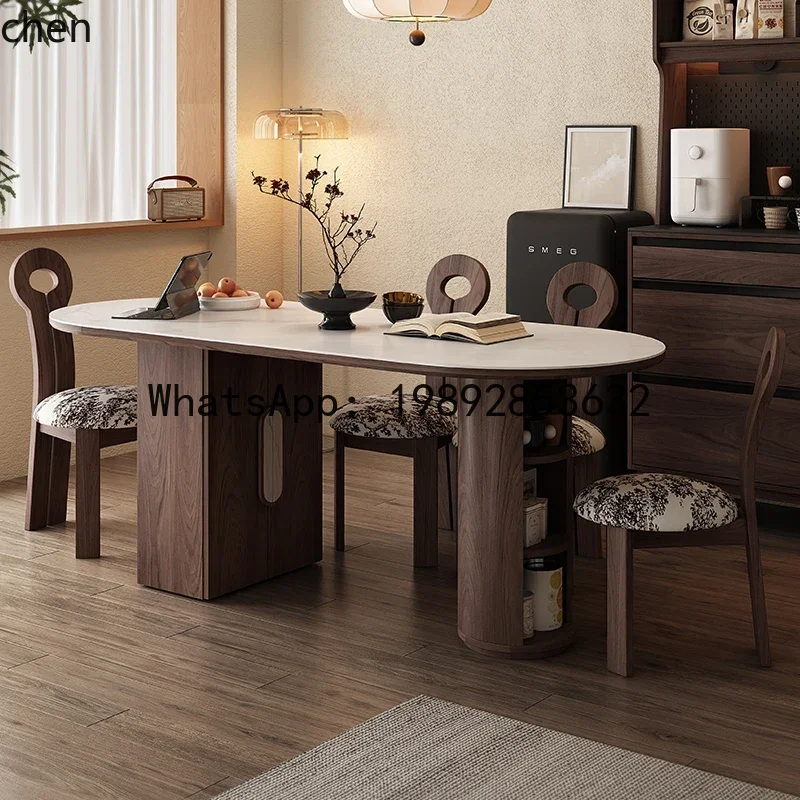 

X7 Retro Solid Wood Dining Table Oval Dining Table Rock Board Folding Wall Dining Table