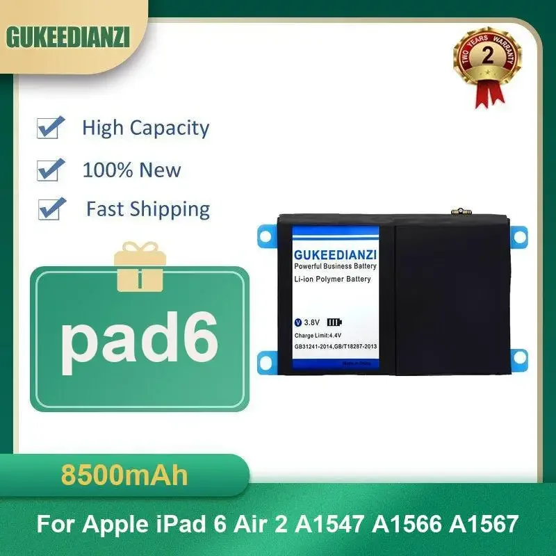 

Аккумулятор для планшета Pad6 емкостью 8500 мАч для Apple iPad 6 Air 2 A1547 A1566 A1567 большой емкости