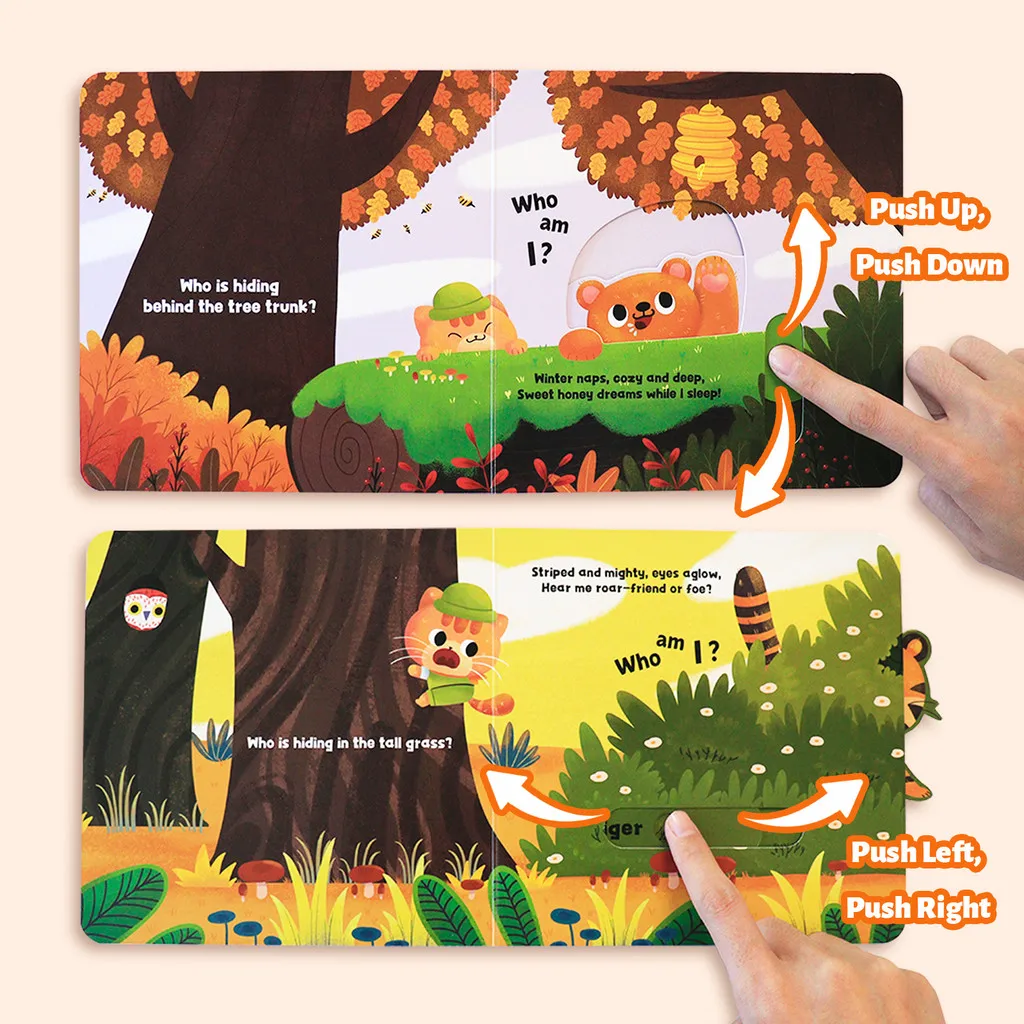 Who’s That? Push-Pull-Slide Board Books —4-Book Interactive Set for Toddlers & Preschool—Forest, Farm, Ocean & Grassland Animals view 3