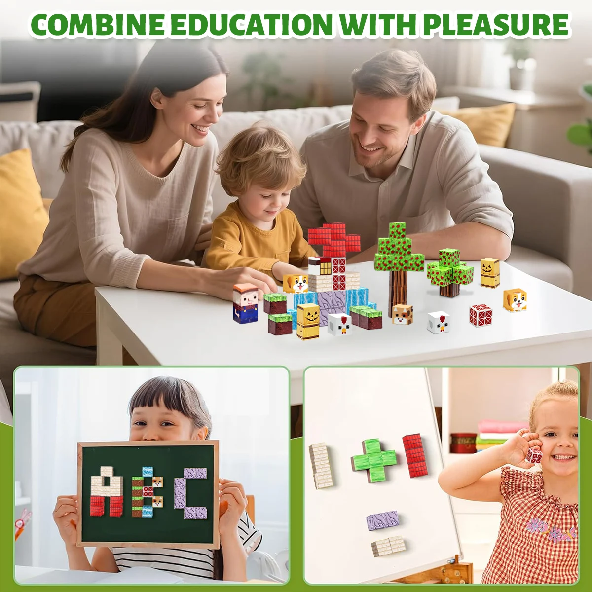 35 قطعة اللبنات المغناطيسية مجموعة المزرعة لعمر 3 + DIY نموذج الأطفال الجذعية لعبة حسية تعليمية مع صندوق حديد