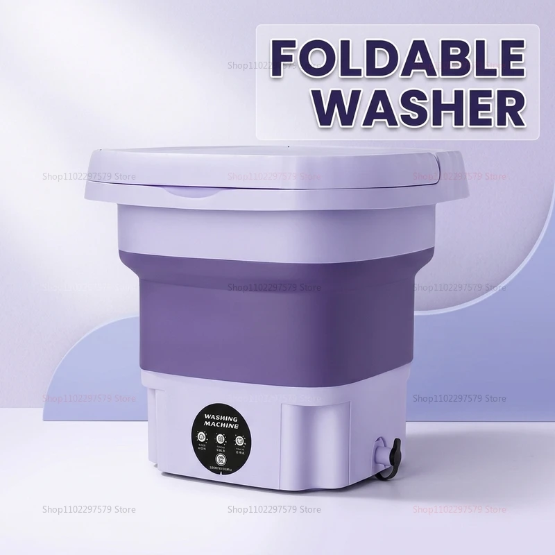 8L Portable Foldable Washing Machine with Spin Dryer Compact Mini Washer for Socks Underwear and Travel Laundry Household Use