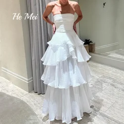 Simple Prom Dress For Women Strapless A Line Tiered Evening Gowns Sleeveless Floor Length Party Dresses فساتين السهرة