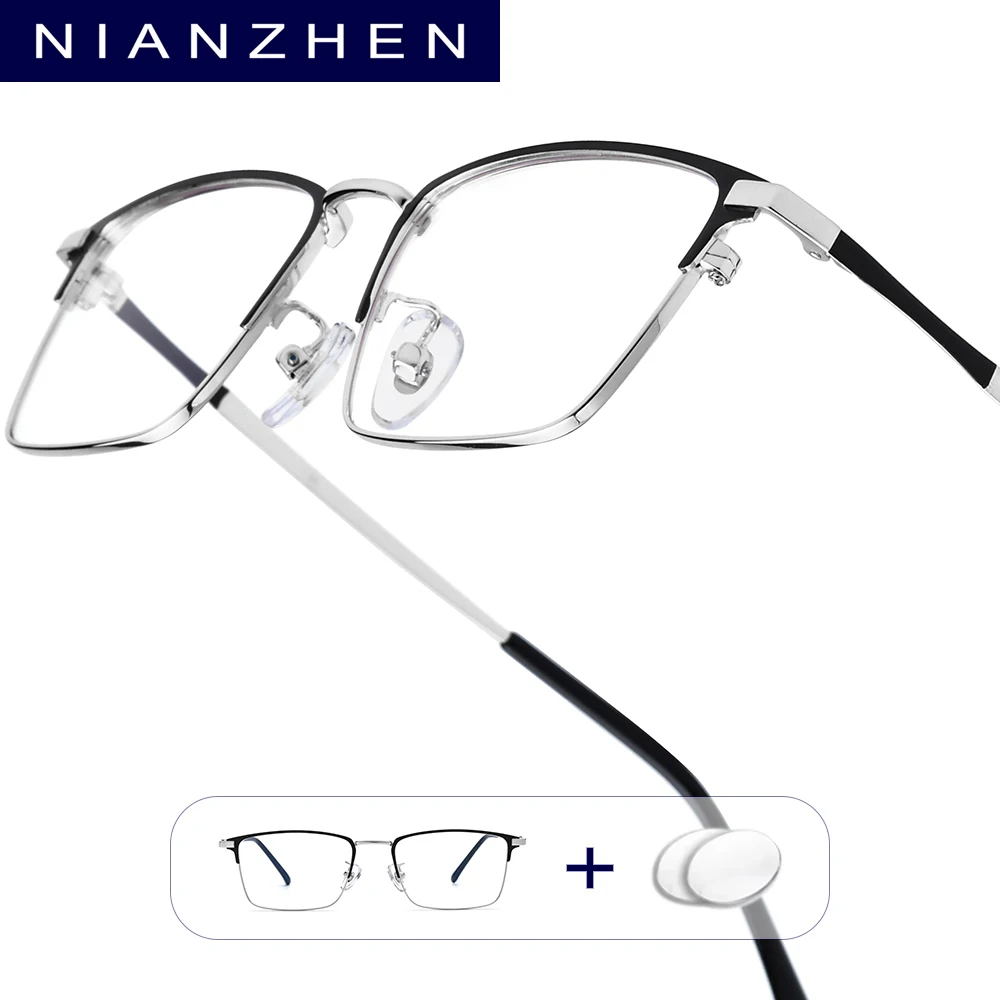 NIANZHEN Progressive Prescription Glasses Women Myopia Optical Lens Anti Blue Eyewear Men Square Eyeglasses Metal Frame 39208