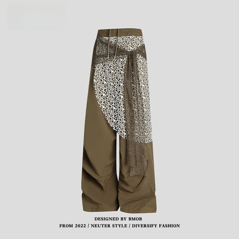 

American Retro Pleated Dungarees Casual Floor-Length Wide Leg Workwear Pants for Men And Women Summer Loose Fit Youthful Sle