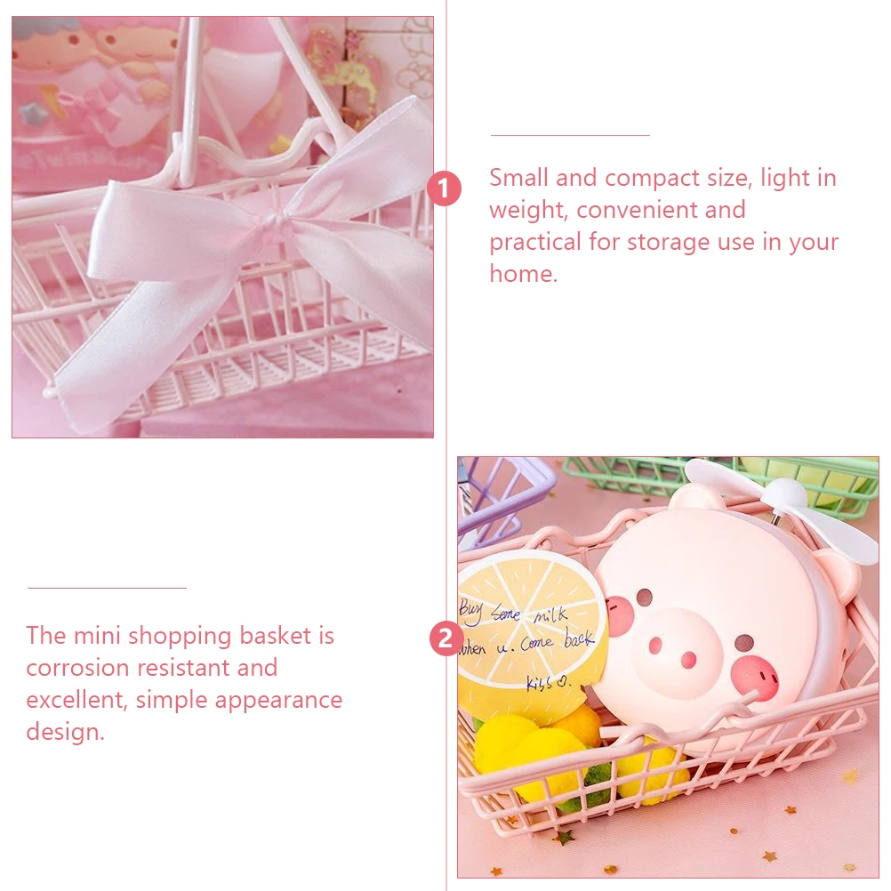 

1pc Pink Mini Shopping Basket Metal Wire Small Household Storage Holder Lightweight Practical Organizer Corrosion for Home