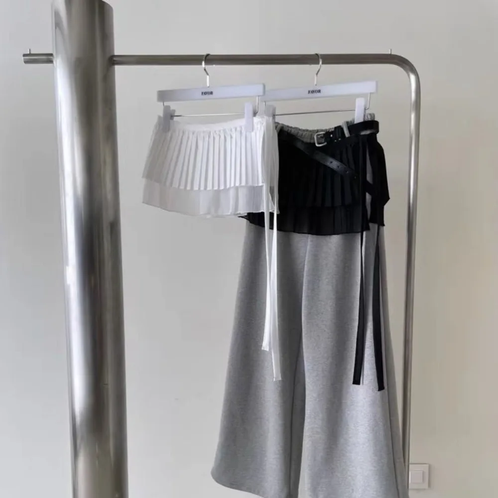 ヒップホップレイヤー衣装プリーツスカートシャツエクステンダー甘いフリルエッジウエストバンドメッシュ Y2K レースアップヒップスカーフウエストアクセサリー