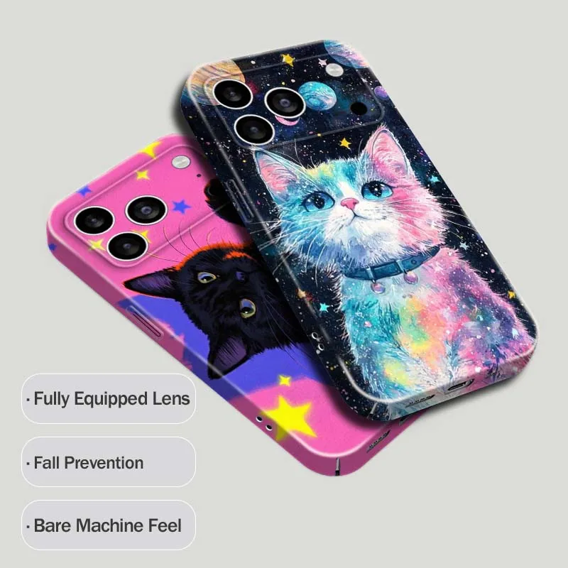 

Cartoon Galaxy Cat Art Phone Case For Apple iPhone 17 16 16E 15 14 13 12 11 Air Pro Max Plus Feilin Protective Shell