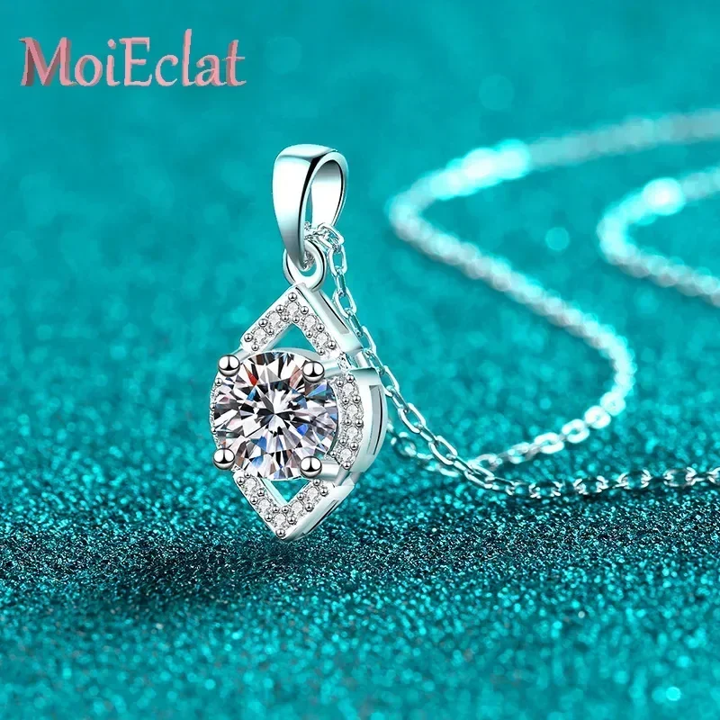 MoiEclat Store Platinum PT950  Collarbone Chain with Water-drop Hollow 1ct Moissanite Pendant High Quality Diamond Necklace