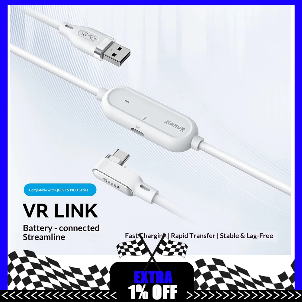 AMVR Data Cable VR Headset 5Gbps data cable VR Glasses 5m USB 3.0 Link Cable, Independent Fast Charging For quest3/2 PICO 4