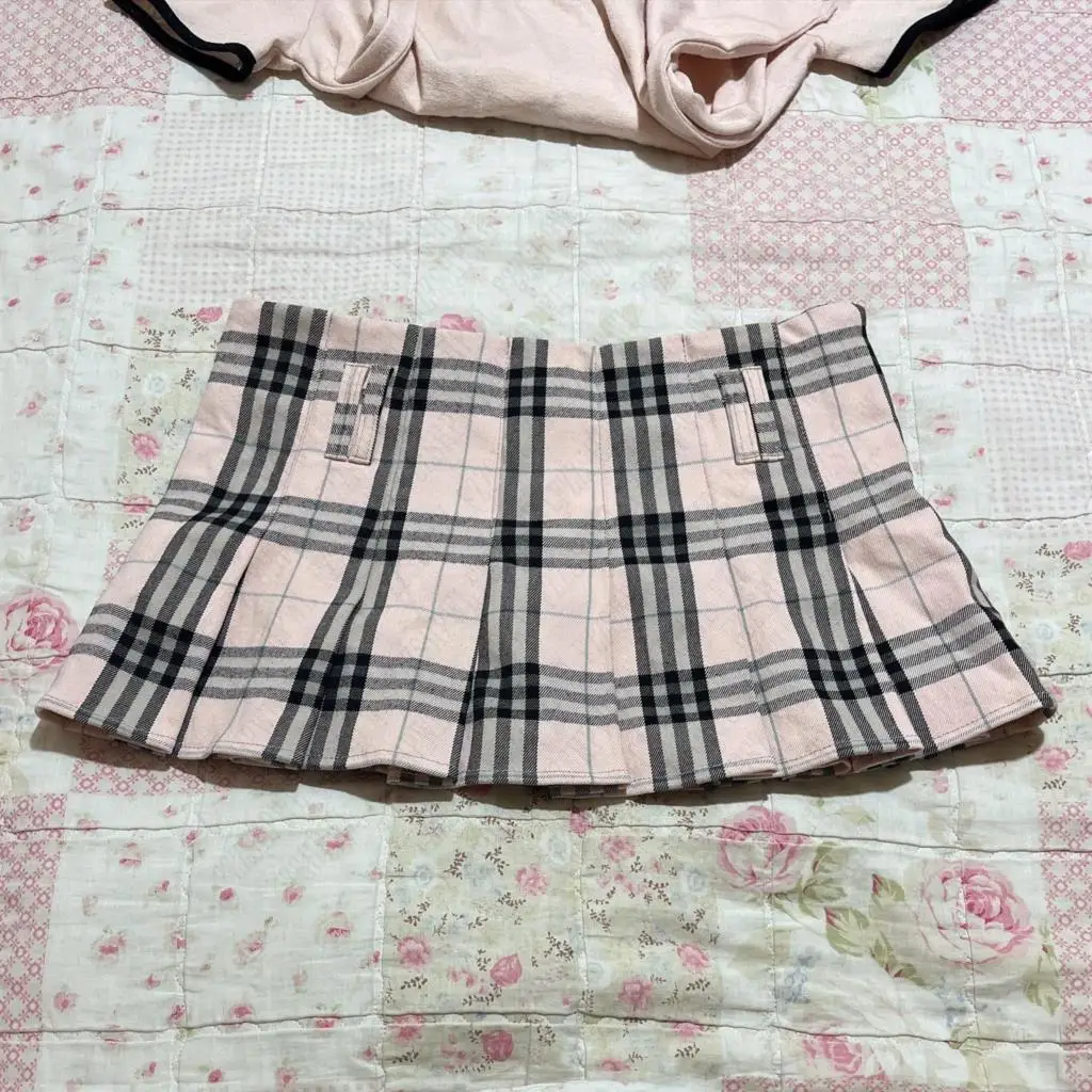 Sexy and hot low rise new A-line y2k shorts Jk skirt summer cute pink black checkered pleated skirt retro short pleated skirt