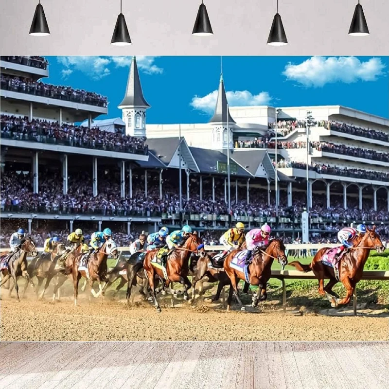 Horse Racing Photography Backdrop Horse Track Kentucky Derby Background Indoor Outdoor Home Party Backdrop Wall Banner Poster