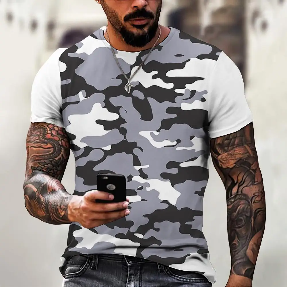 3D Camouflage T-Shirt Men Clothing Outdoor Casual Short Sleeve Pullover Summer Street Oversized Sport Military Men's T Shirts