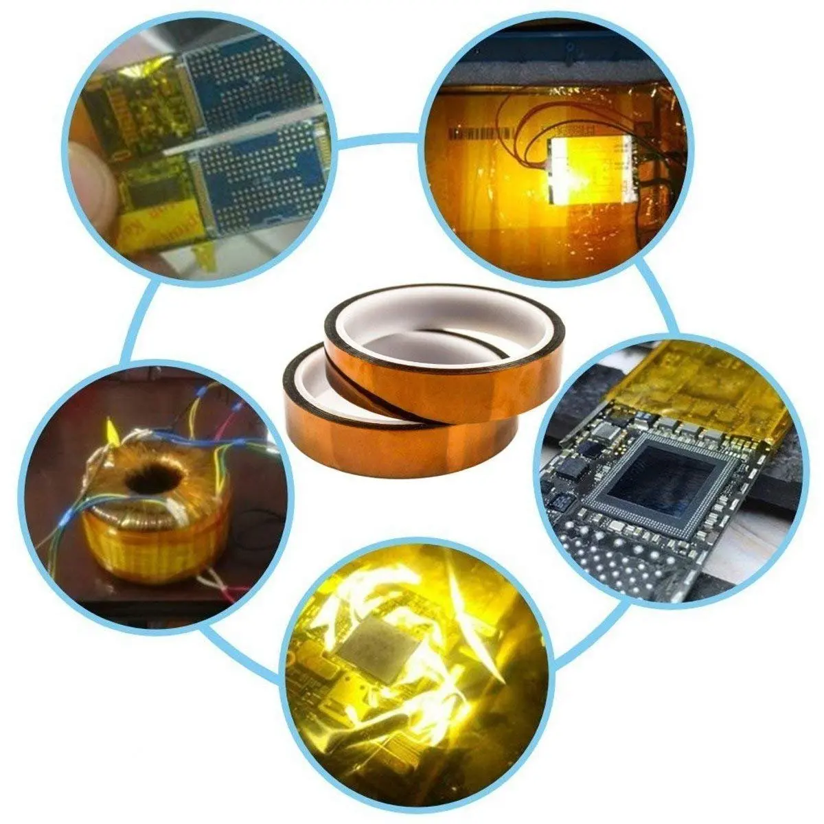 High Temp Tape Polyimide Gold Heat Resistant Adhesive Tape Battery Wire Insulation Antistatic Circuit Board Protection Tapes