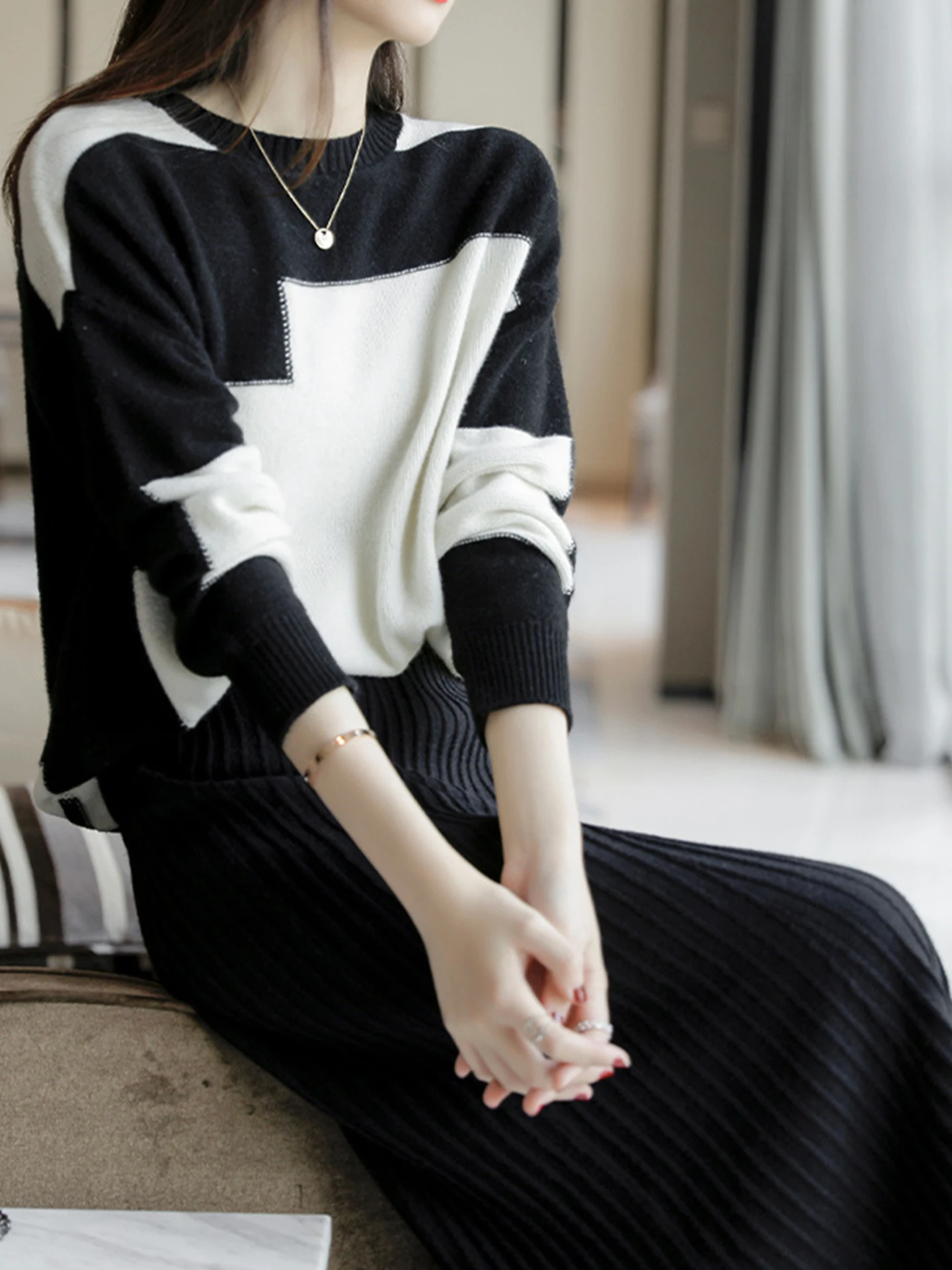 

Camere Sweater round Ne Korean Sle High Faion Knitted Slimming Long Sve Simple Women's Top Commute Wind Autumn Fas...
