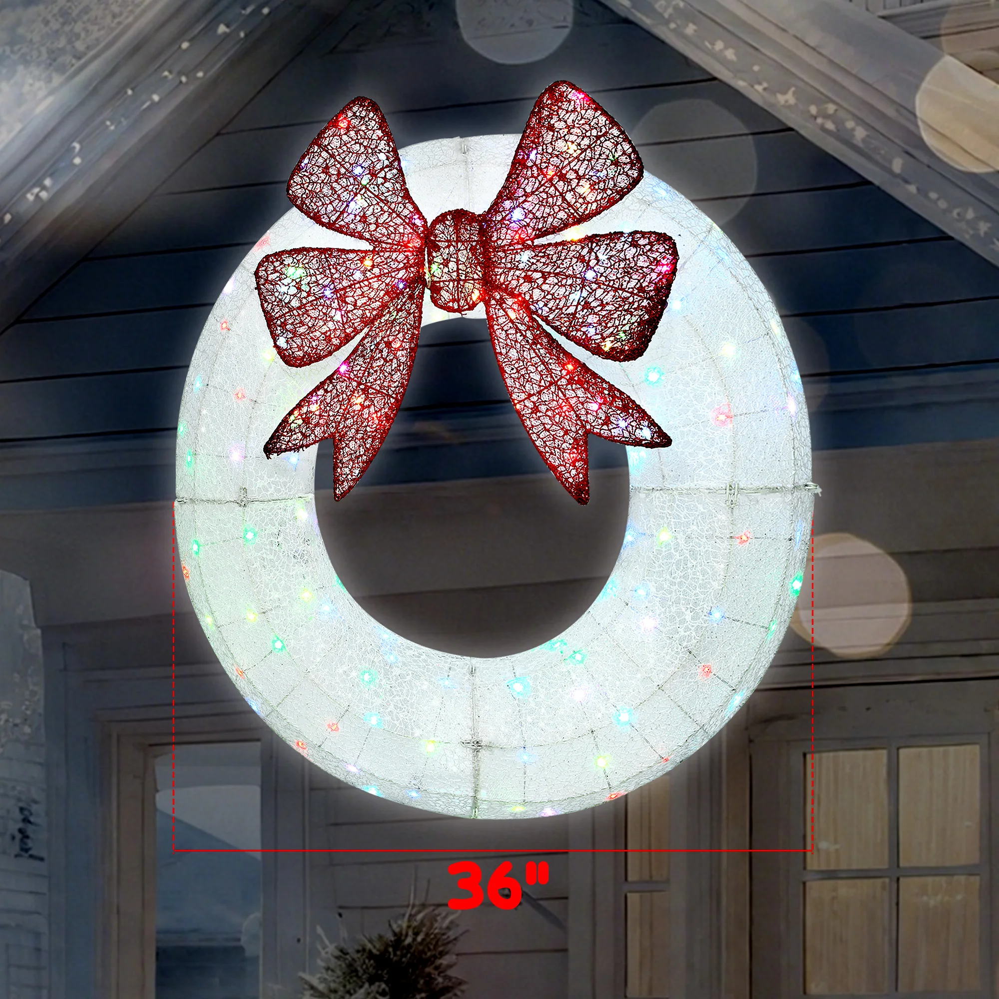 إكليل عيد الميلاد المضاء من Outsunny، ديكور للعطلات مع مصباح LED مزدوج اللون