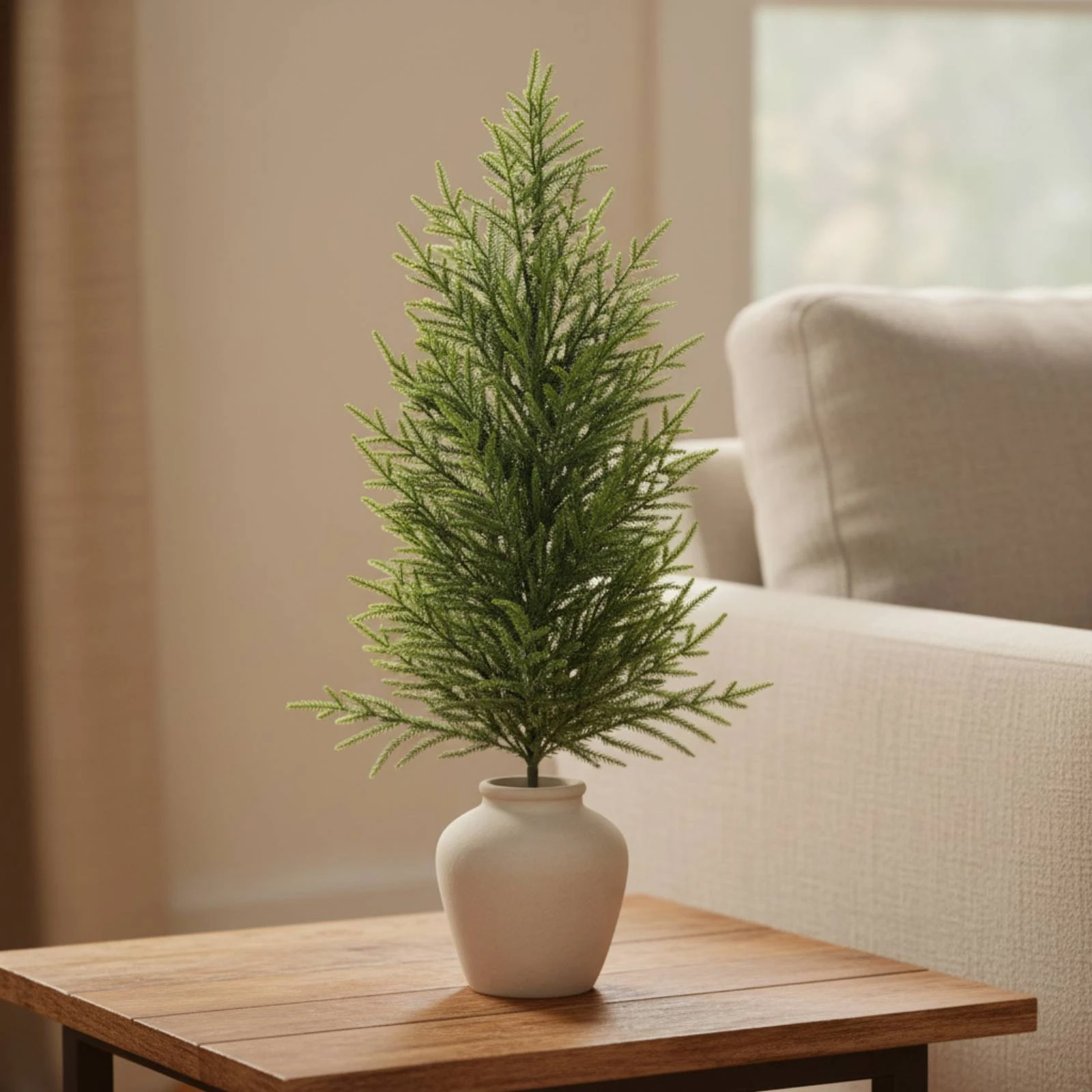 Artificial Norfolk Evergreen Christmas Tree Lifelike Artificial Norfolk Evergreen Tree Faux Greenery Slim Profile Long-Lasting