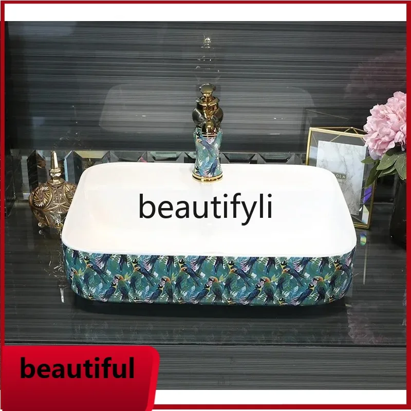 

f156 Modern counter basin rectangular ceramic art small size washbasin
