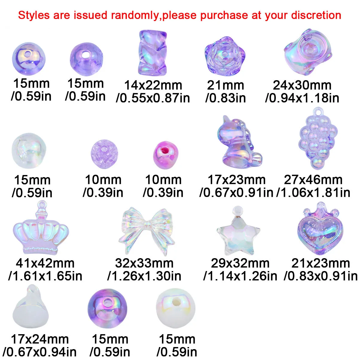 Purple 60g Acrylic Multicolored Mixed Style Loose Beads For Jewelry Making Bracelets Phone Chains Pendants Supplies Findings