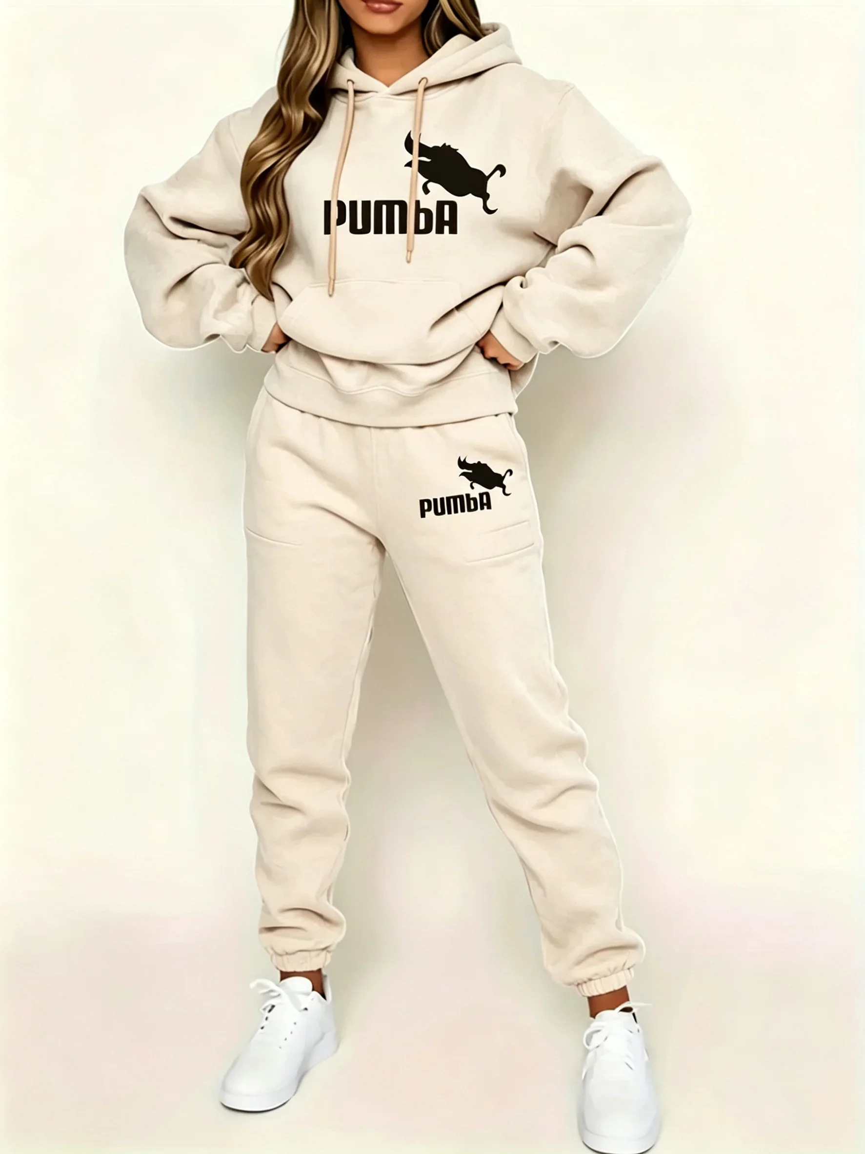 2026 new Women's autumn and winter hip-hop street casual letter pattern printed sports shirt+sports pants set warm clothing view 5
