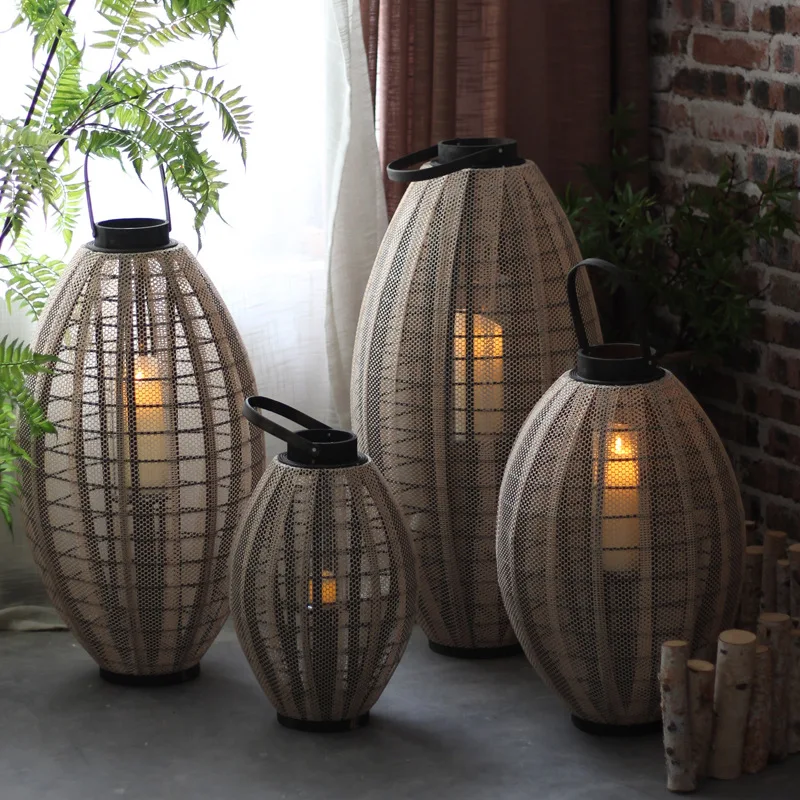 

Retro large floor-to-ceiling wind lamp candlestick wooden lantern hotel restaurant homestay decoration ornament