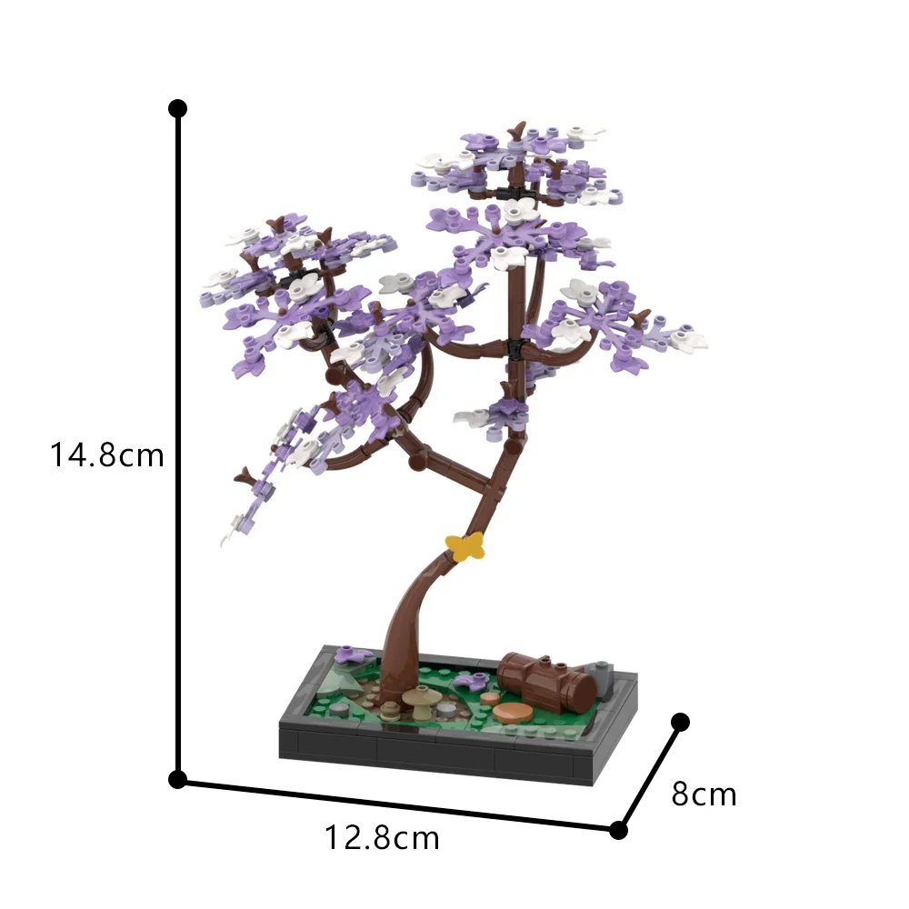 Gobricks ladrillos modelo MOC árbol de Jacaranda floreado Diorama bloques de construcción Mini planta bonsái flor planta árbol ladrillos juguetes regalo