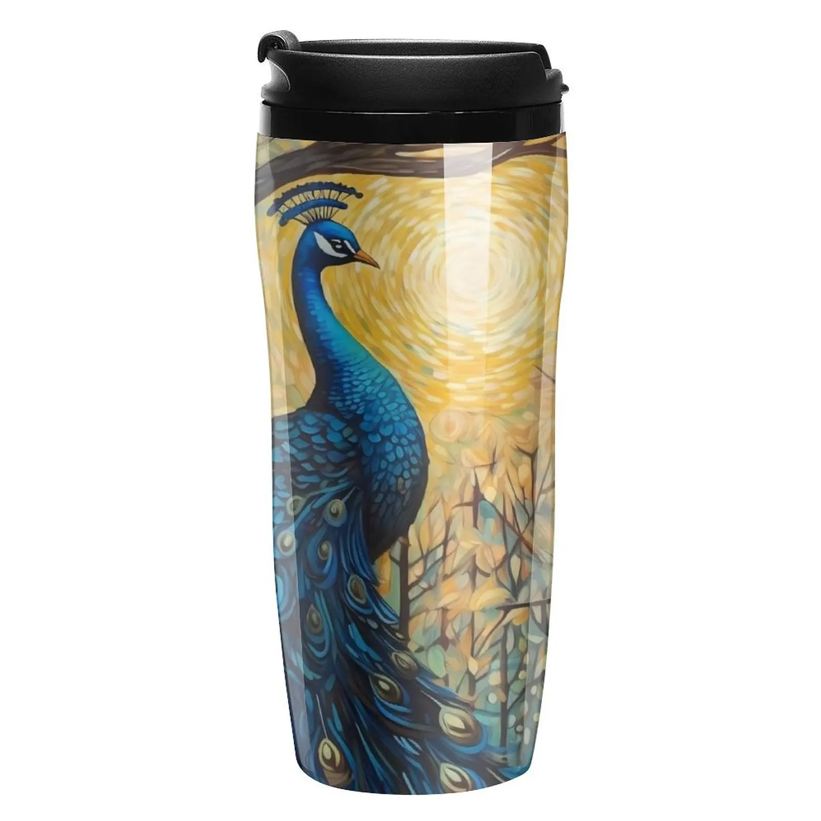 Cute Peacock Coffee Mug to Go Painting Art Driving Hot Drinks Water Bottle Leakproof Sublimation 350ml Plastic Cup