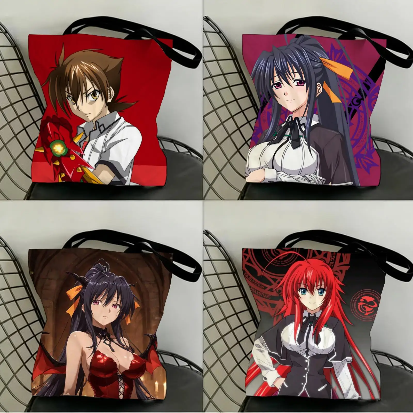 

H-High School DxD Storage Bags Canvas Double-Sided Print Shopping Bag Large Capacity Aesthetic Reusable Tote Bag