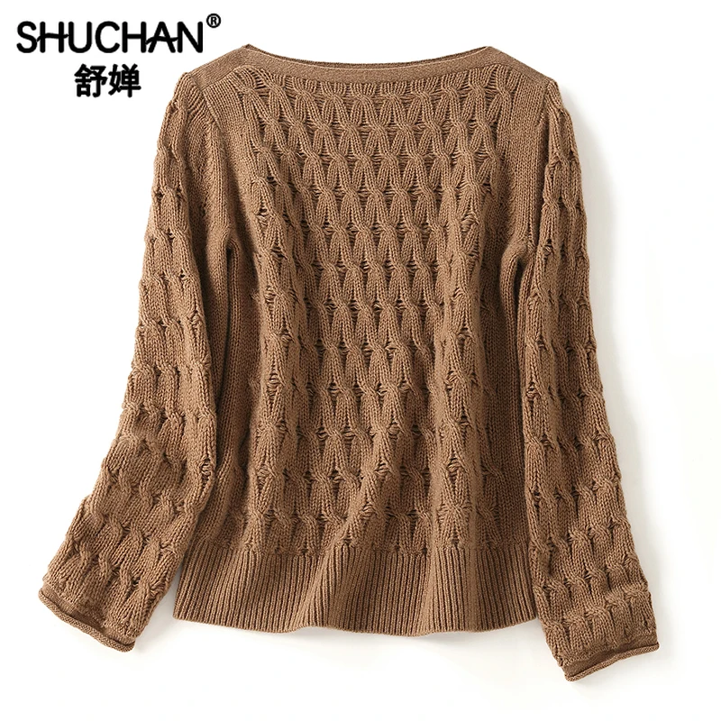 Slash Neck Sweater Women 100% Cashmere New 2023 Winter Keep Warm High Street LOOSE Thick （Winter) Loose-fitting Pullover