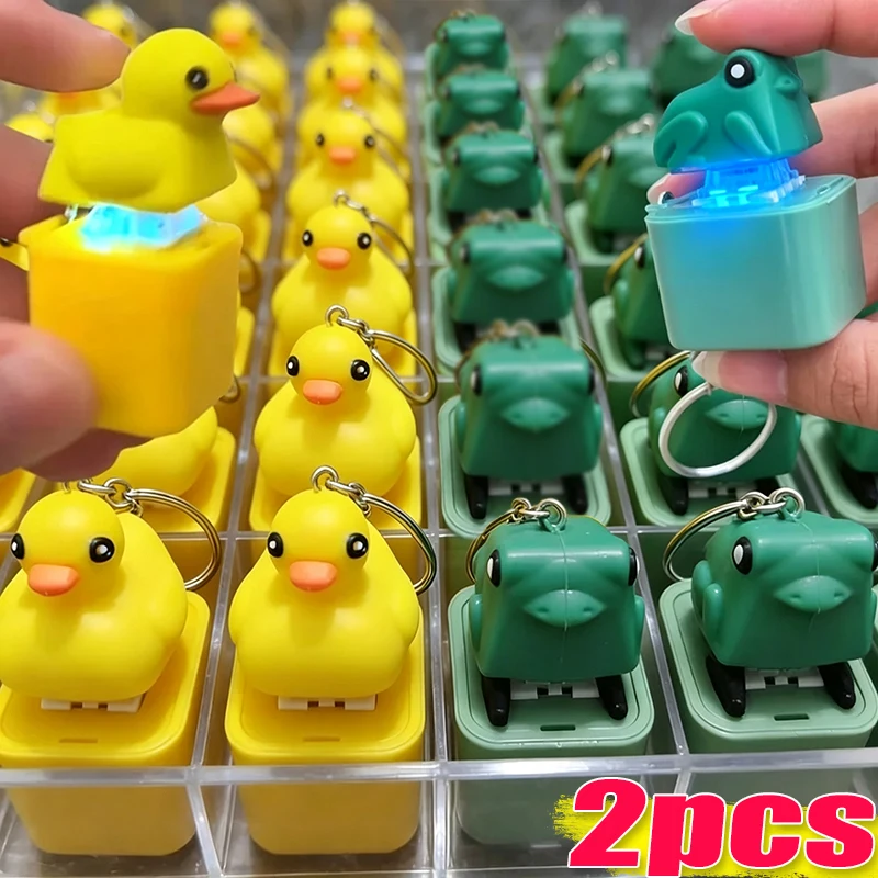 1/2pcs Funny Croaking Frog Duck Luminous Button Keychain Keyboard Fidget Clicker Sound Keyring for Stress Relief Finger Toy Gift