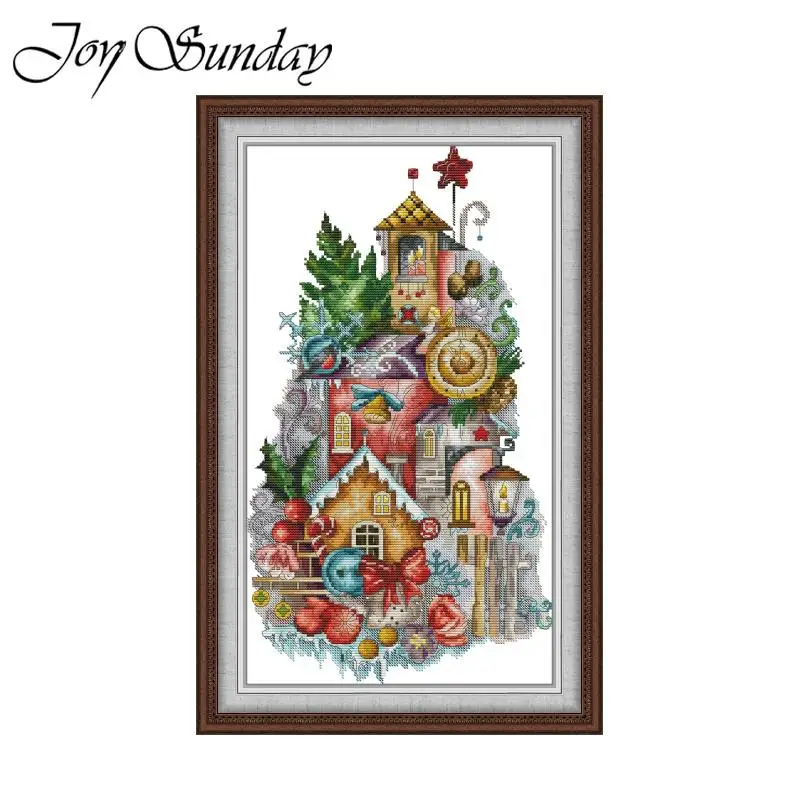 Joy Sunday Cross Stitch Kits Christmas Fantasia Pattern Aida Fabric 16/14/11CT DIY Hand Embroidery Set Printed Counted Canvas