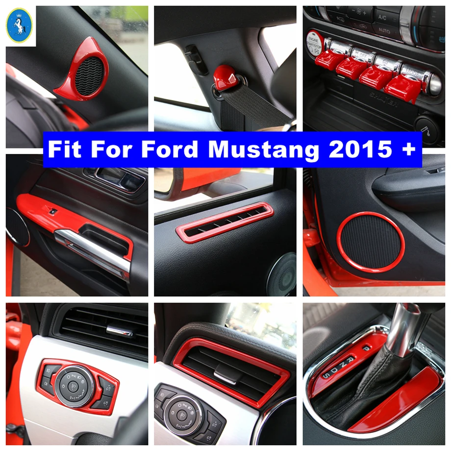 

Red Interior Refit Pillar A Door Speaker Lift Button Air AC Gear Lights Control Panel Cover Trim For Ford Mustang 2015 - 2022