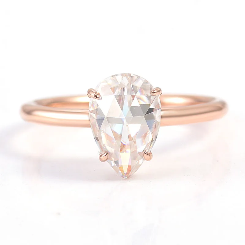 

Provence 14K Rose Gold Solitaire Ring Pear Shape Rose Cut Moissanite Diamond For Women Classic Style Engagement Ring Trendy Gift