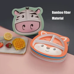 Bamboo Fiber Kids Dining Plates Cartoon Toddler Divided Dishes With Spoon Children's Tableware Baby Training Feeding Set