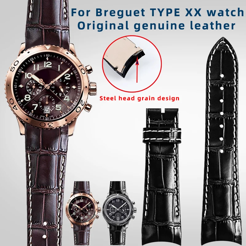 

Curved leather headband watch with For Breguet TYPE XX series curved bezel 3810BR/ST/3817ST black brown men's accessory