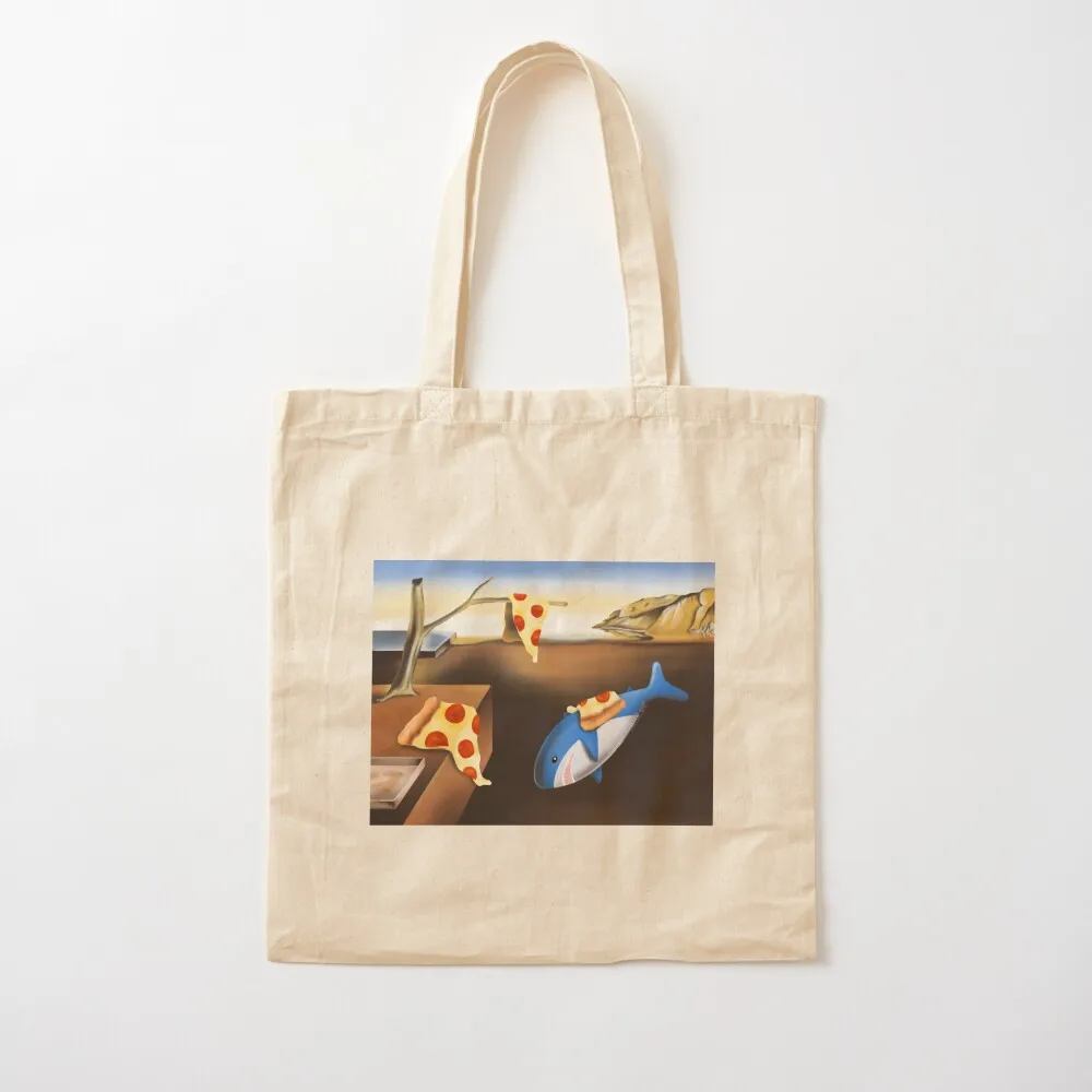 

Salvador Brucie: The persistence of pizza (Blahaj/shark edition) Tote Bag Custom bag Reusable bags Canvas Tote Bag