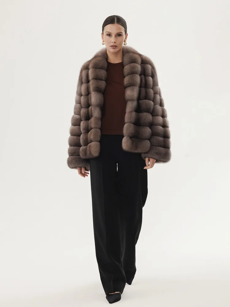 DFDG شتاء 2025 المرأة معطف فرو المنك الخزامى وشاح قصير طوق الشق التلبيب سترة فاخرة مصمم فو الفراء معطف خارجي #4