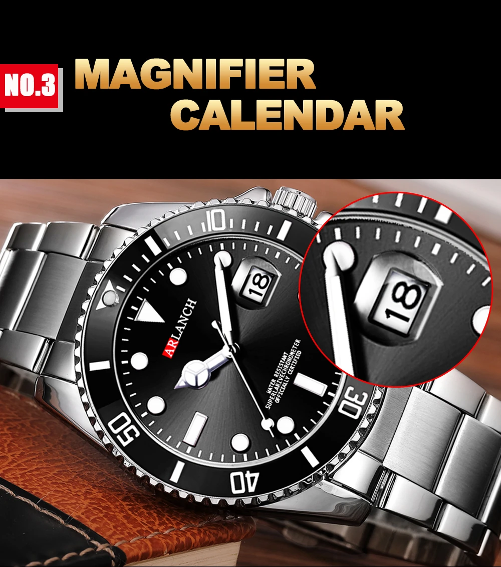 Business-Edelstahluhr 40mm Klassische Rot-Blaue Kreis-Taucheruhr mit Vergrößerungsglas und Kalender Quarzuhren montre homme – Detail 17