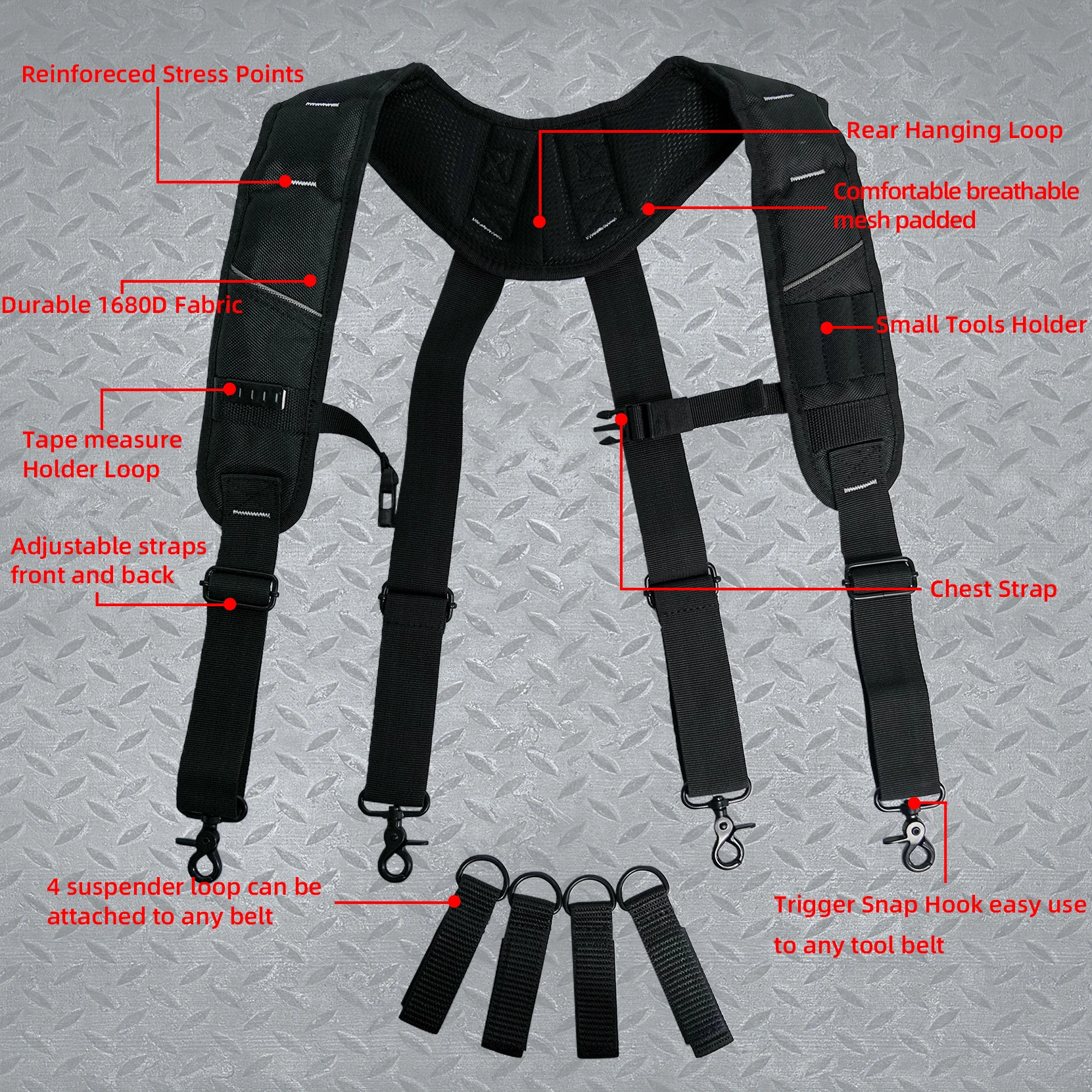 KUNN Tool Belt Suspenders for Men with Magnetic Wristband,Heavy Duty Work Suspender